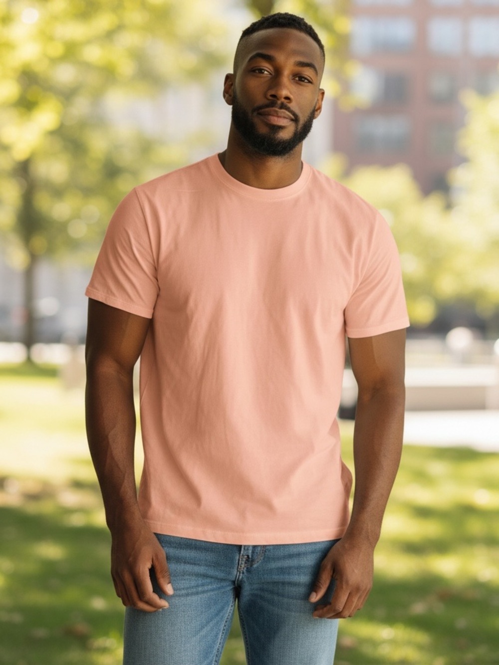 Kenneth Cole New York Men’s Large Peach Pink Stretch Crewneck T-Shirt